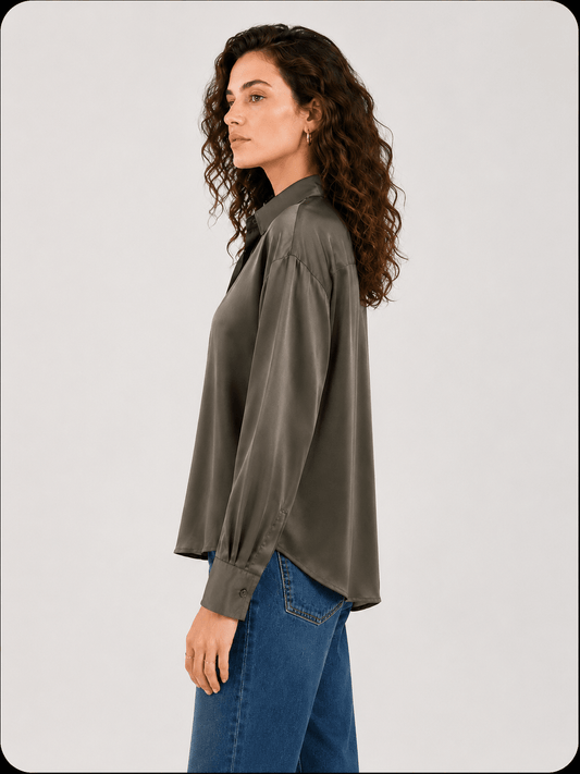 Olive Satin Oversized Chemise 💚✨ - The ENK