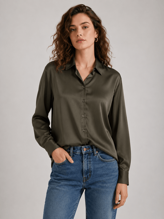 Olive Satin Oversized Chemise 💚✨ - The ENK
